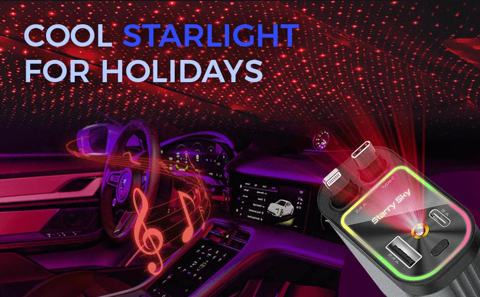 4-in-1 Retractable Car Charger with Starry Sky Light