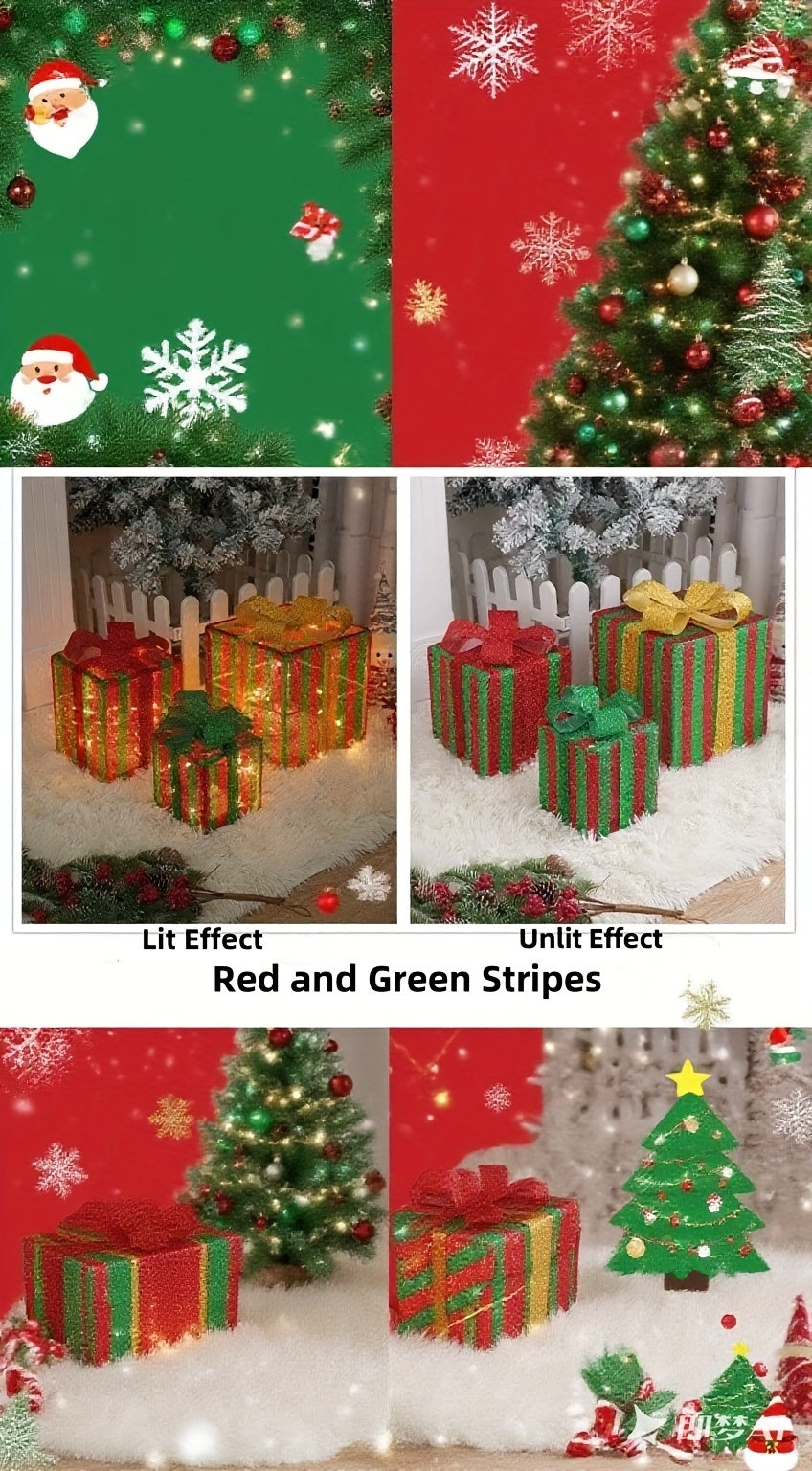 Lighted Christmas Gift Box Set – Warm LED, Snowy Bows, Battery, Indoor/Outdoor