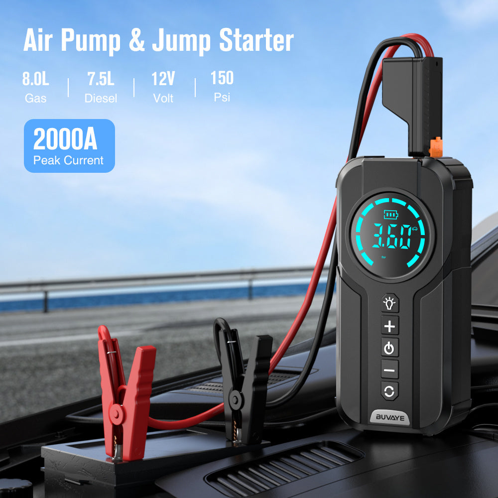 4-in-1 Car Jump Starter & Tire Inflator – Portable Battery Booster and Air Compressor for Cars