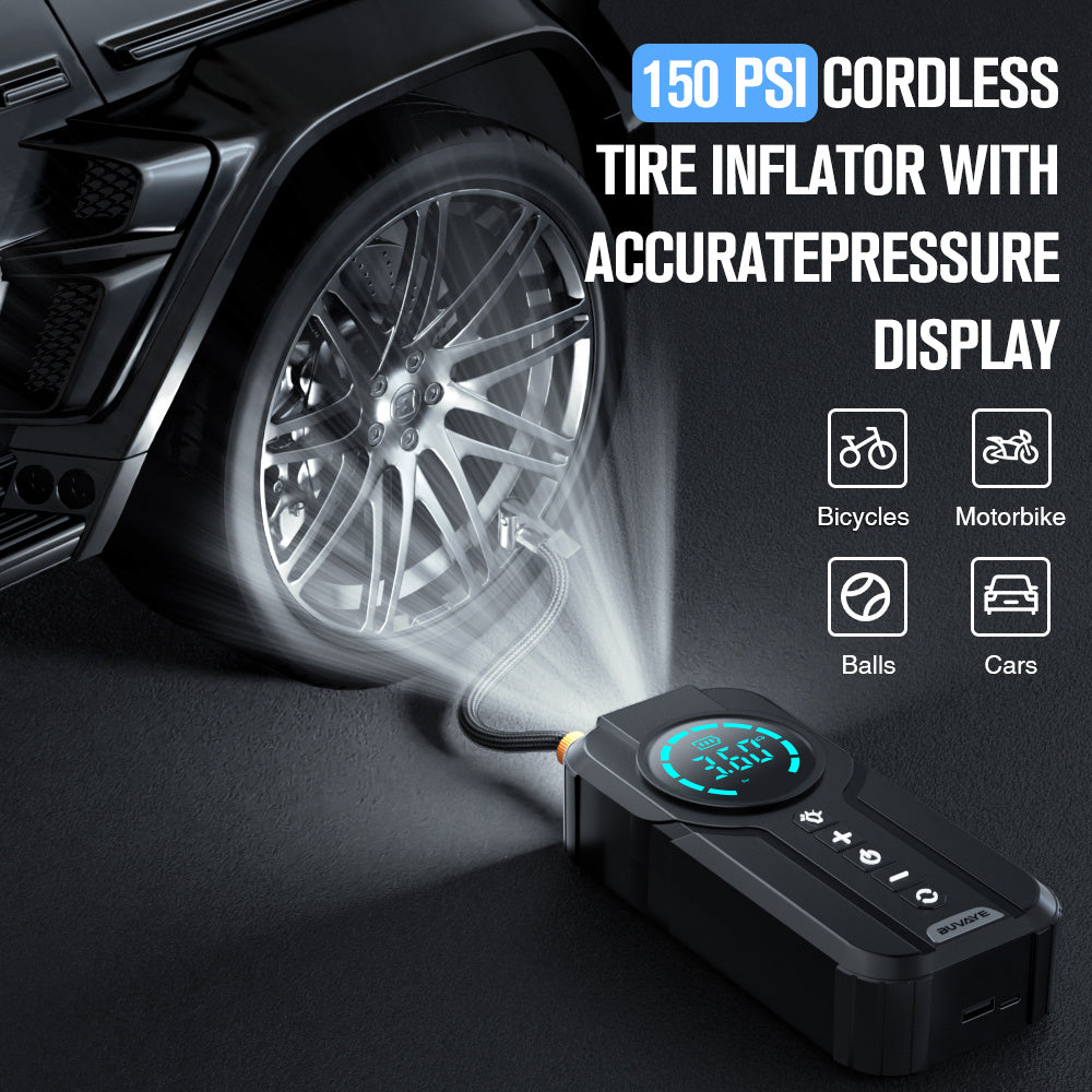 4-in-1 Car Jump Starter & Tire Inflator – Portable Battery Booster and Air Compressor for Cars