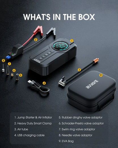 4-in-1: Jump-starter + Air Pump + Power Bank + LED Light