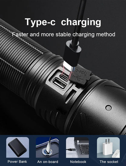 Ultra Bright Rechargeable LED Torch – Tactical Zoom Flashlight