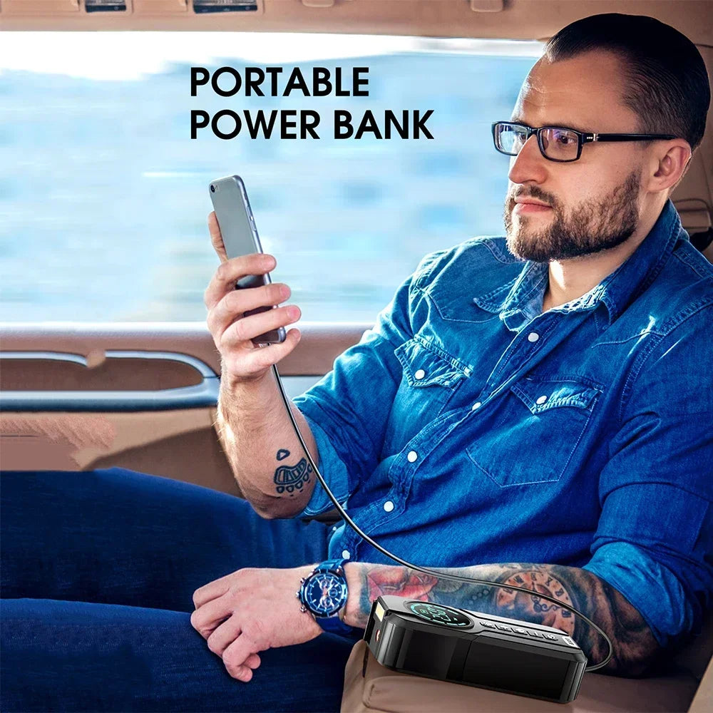 4-in-1: Jump-starter + Air Pump + Power Bank + LED Light
