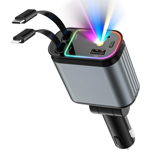 4-in-1 Retractable Car Charger with Starry Sky Light