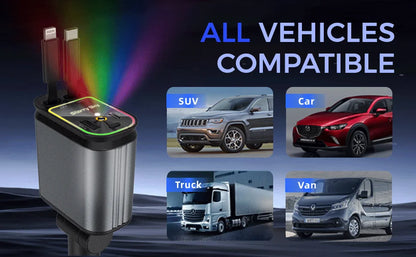 4-in-1 Retractable Car Charger with Starry Sky Light