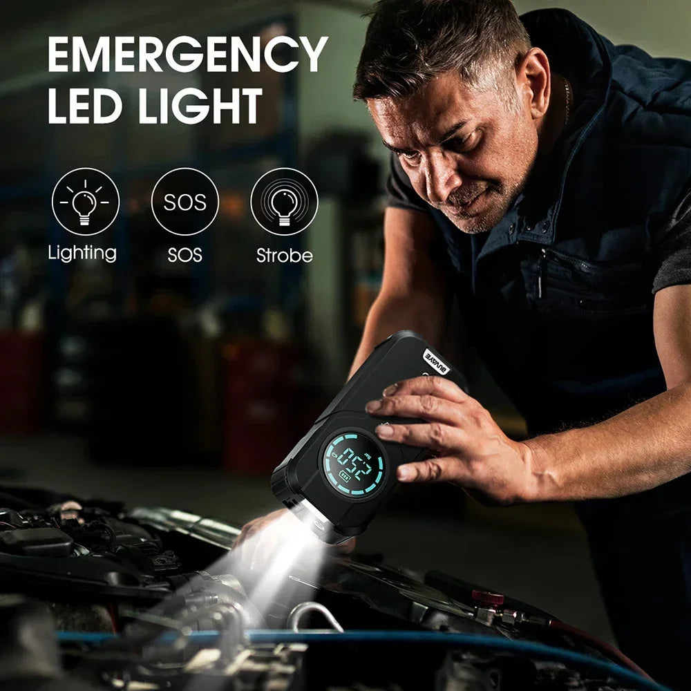4-in-1: Jump-starter + Air Pump + Power Bank + LED Light