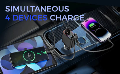 4-in-1 Retractable Car Charger with Starry Sky Light