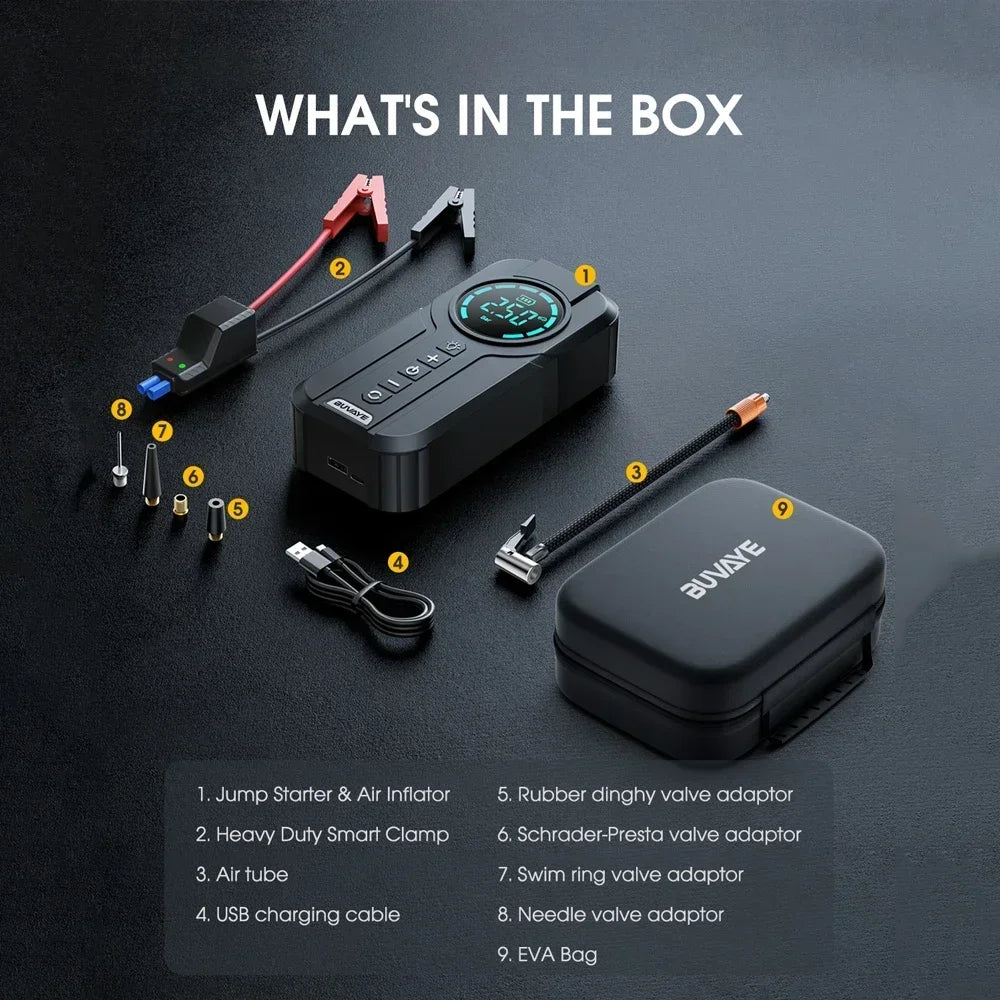 4-in-1: Jump-starter + Air Pump + Power Bank + LED Light