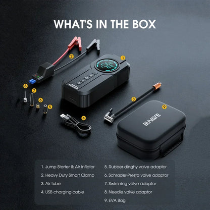 4-in-1: Jump-starter + Air Pump + Power Bank + LED Light